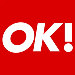 OK! Magazine logo, featuring bold white text on a red background, associated with media coverage of Chris Meaden's therapeutic expertise in anxiety and trauma treatment.