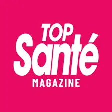 Top Santé Magazine logo, featuring bold white text on a vibrant pink background, representing health and wellness expertise relevant to Chris Meaden's therapeutic services for trauma and anxiety.